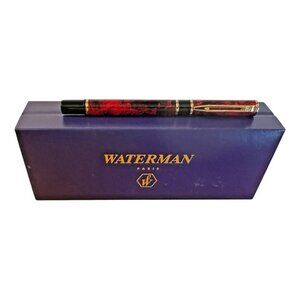 Waterman LAUREAT Red Marble & Gold Fountain Pen Medium Point Pte Moyen Vintage